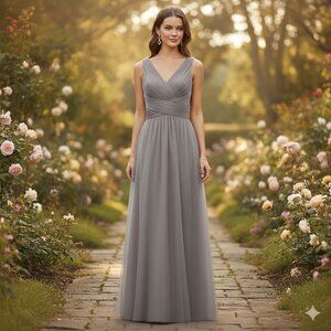 Taupe Tulle Formal Gown w/ Corset Back